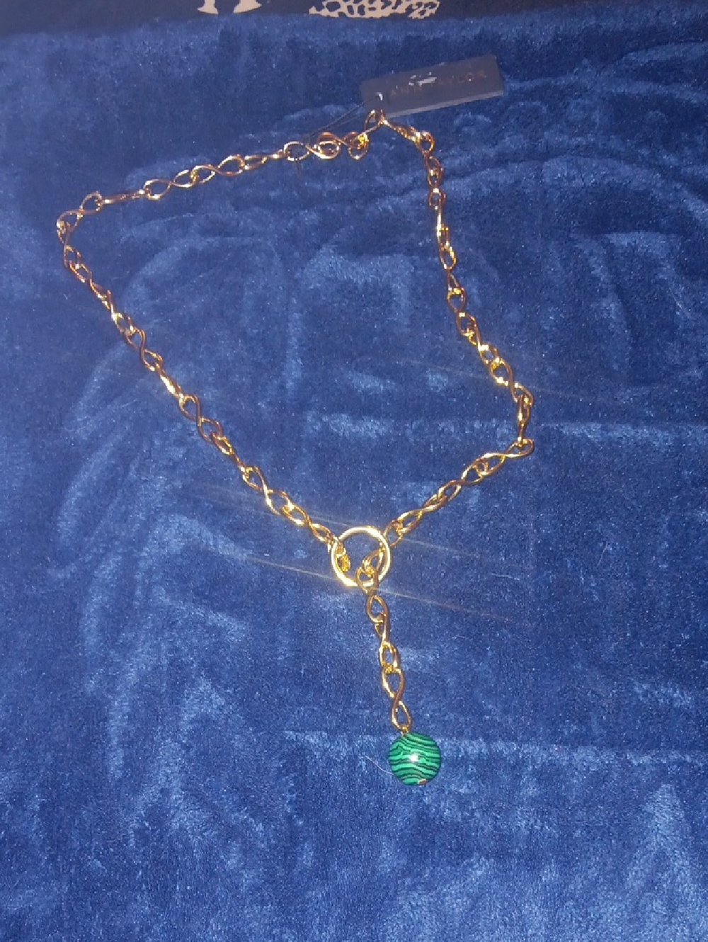 Ann Taylor Gold-Tone Lariat Necklace with Green Pendant